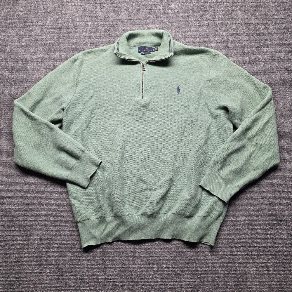 Polo Ralph Lauren XL Mint Sage Green 100% Pima Cotton Pullover 1/4 Zip Sweater